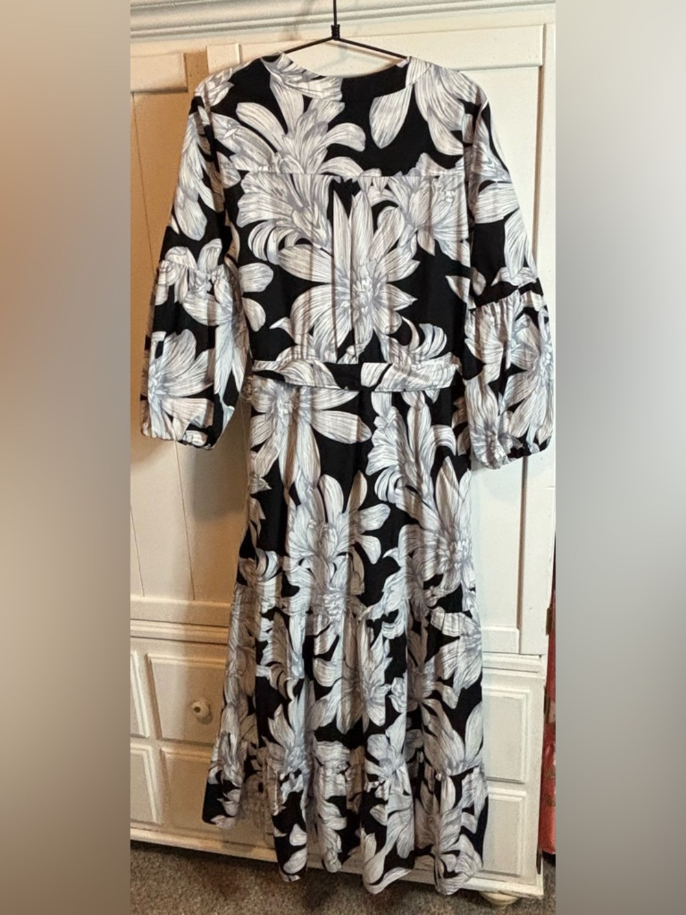 Maeve Anthropologie Floral Midi Dress Size 12 Black White Wrap Tiered NWOT Boho - Picture 10 of 16